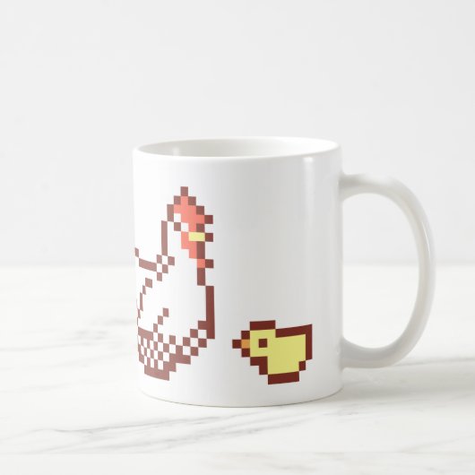 雌鶏およびひよこピクセル芸術のマグ コーヒーマグカップ (右)