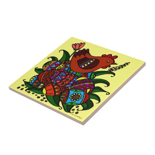 雌鶏およびPysankyのウクライナの民芸 タイル (側面)