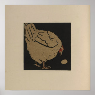 雌鶏が卵を見る ポスター