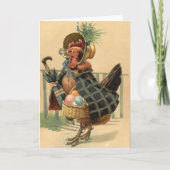 雌鶏のイースターによって着色される色彩の鮮やかな卵のバスケット シーズンカード (正面)