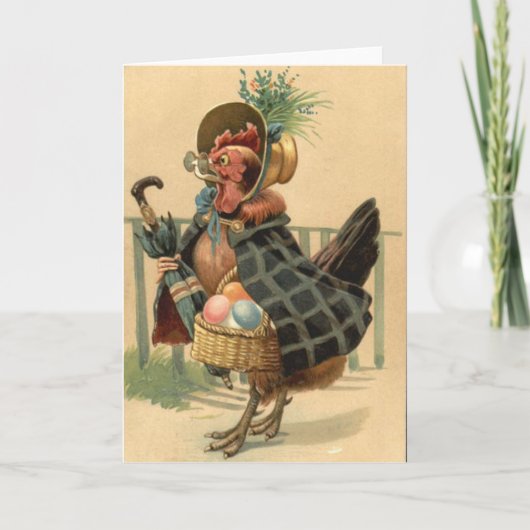 雌鶏のイースターによって着色される色彩の鮮やかな卵のバスケット シーズンカード (正面)