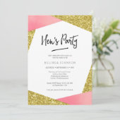 雌鶏のパーティの招待状|のピンク及びグリッター 招待状 (スタンド正面)