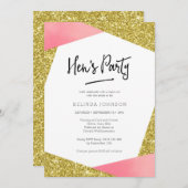 雌鶏のパーティの招待状|のピンク及びグリッター 招待状 (正面/裏面)