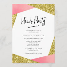 雌鶏のパーティの招待状|のピンク及びグリッター