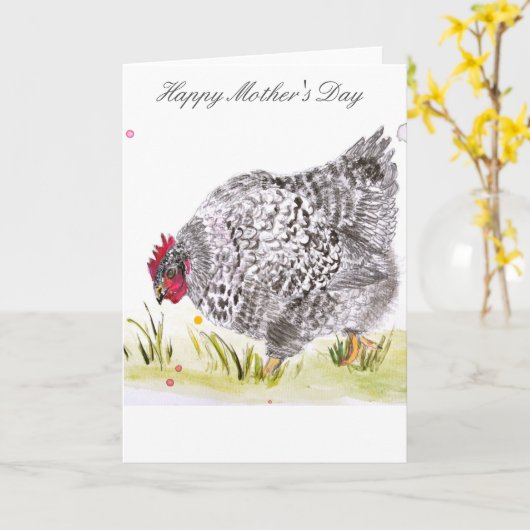 雌鶏の鶏の挨拶状の母の日 カード (黄色い花)