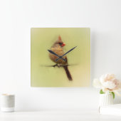 雌（鳥）ショウジョウコウカンチョウ鳴鳥 スクエア壁時計 (ホーム)