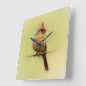 雌（鳥）ショウジョウコウカンチョウ鳴鳥 スクエア壁時計 (傾斜)