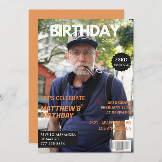 雑おもしろい誌Editorial Photo 73rd birthday 招待状 (正面/裏面)