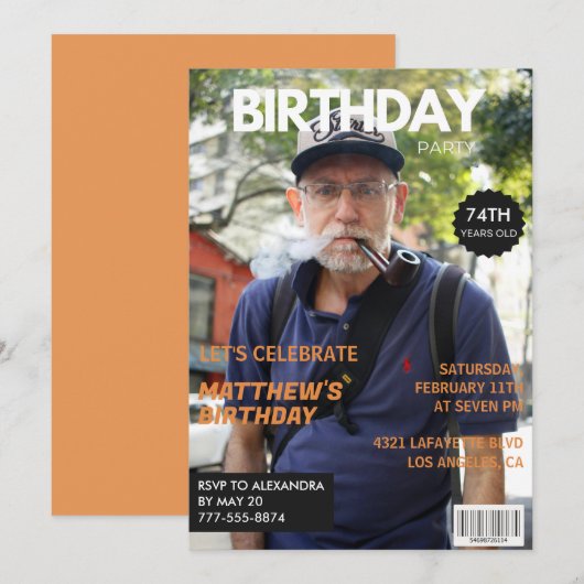 雑おもしろい誌Editorial Photo 74th birthday 招待状 (正面/裏面)