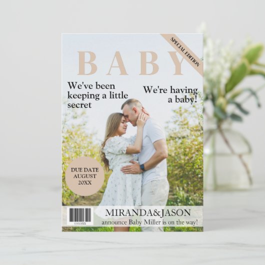 雑ユニーク誌スタイル写真妊娠の発表 招待状 (スタンド正面)