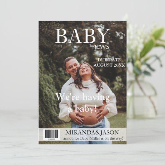 雑ユニーク誌スタイル写真妊娠の発表 招待状 (スタンド正面)