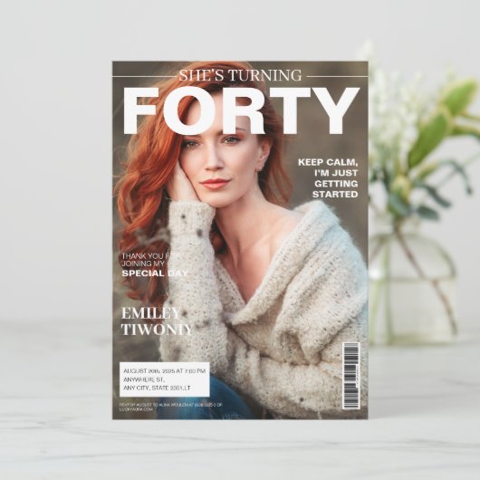 雑ユニーク誌40歳の誕生日のカスタム写真 招待状 (スタンド正面)