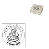 雑巾の人形の猫、図書館の本 ラバースタンプ (押印)