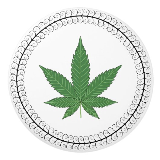 雑草の葉の木の渦巻きトリムパーソナライズされた セラミックノブ (正面)