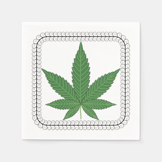 雑草の葉の木の渦巻きトリム スタンダードカクテルナプキン (正面)