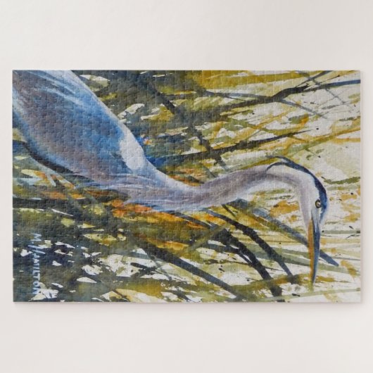 雑草素晴らしの芸術の中の青いアオサギ ジグソーパズル (横)