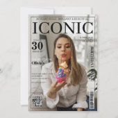 雑誌の表紙のQRコード 30歳の誕生日パーティー 招待状 (正面)