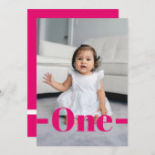 雑誌の表紙スタイルのピンクの写真の女の子の1歳の誕生日 招待状 (正面/裏面)