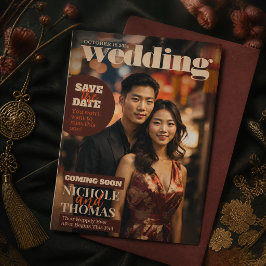 雑誌の表紙風おしゃれなセイヴ・ザ・デートフォト 招待状