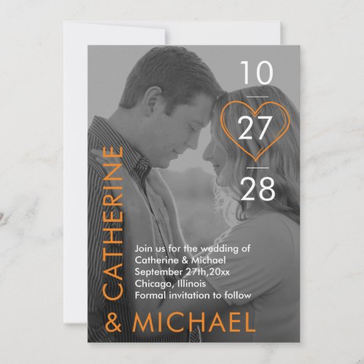 雑誌の表紙 ダークフォト モダン ミニマル オレンジ セーブザデート (正面)