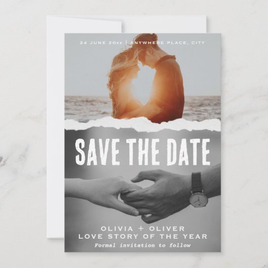雑誌の表紙、映画のポスターの結婚式の日付を保存 招待状 (正面)