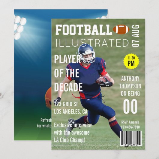 雑誌の表紙 有名サッカー選手 誕生日パーティー 招待状 (正面/裏面)