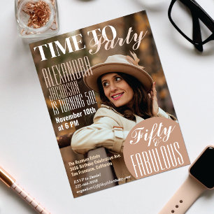 雑誌の表紙 50歳の誕生日パーティー招待状 ポストカード