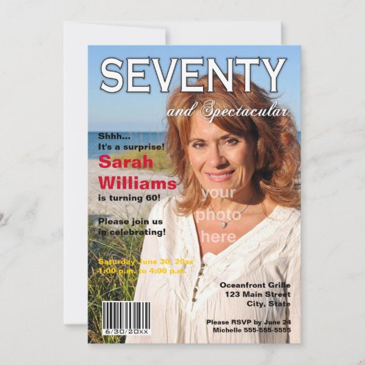雑誌の表紙 70歳の誕生日パーティー招待状 招待状 (正面)