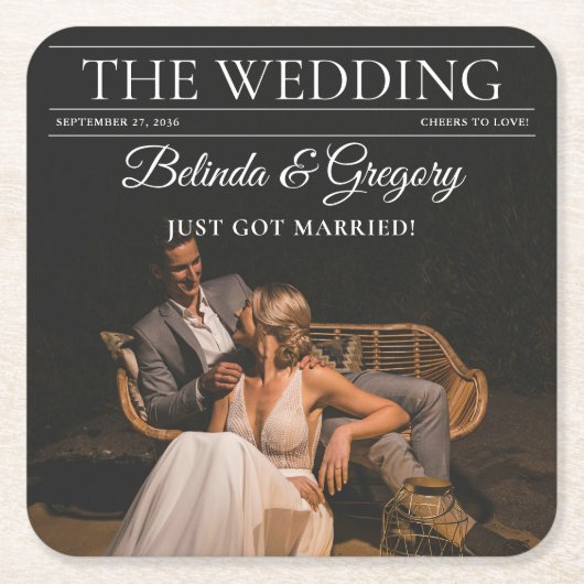 雑誌編集新聞結婚の写真 スクエアペーパーコースター (正面)