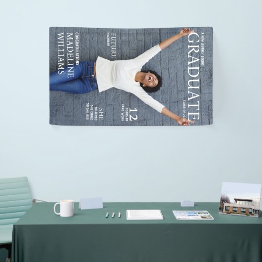 雑誌表紙の写真卒業 横断幕 (トレードショー)