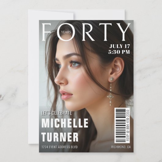 雑誌表紙の写真40歳の誕生日パーティー 招待状 (正面)
