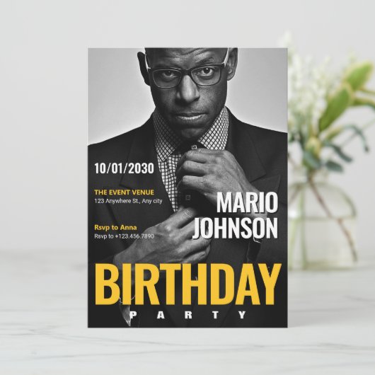 雑誌表紙エレガント写真の誕生日 招待状 (スタンド正面)