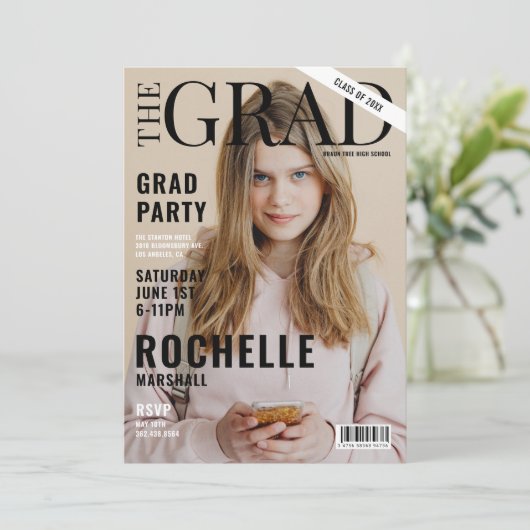 雑誌表紙スタイリッシュ写真卒業パーティー 招待状 (スタンド正面)