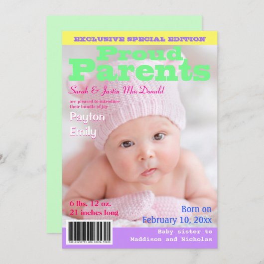 雑誌表紙スタイル誕生発表（写真あり） 案内状 (正面/裏面)