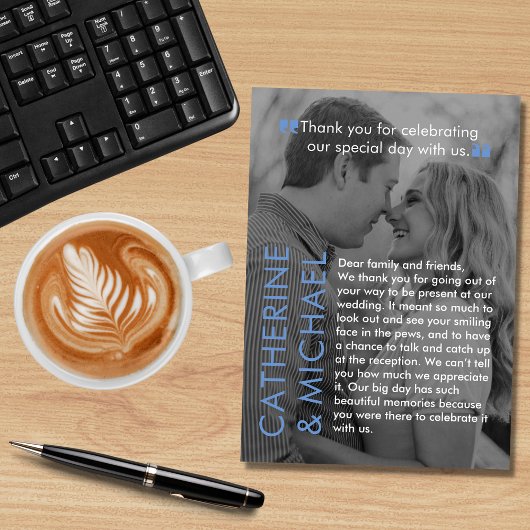 雑誌表紙ダークフォトミニマルモダンリストブルー サンキューカード