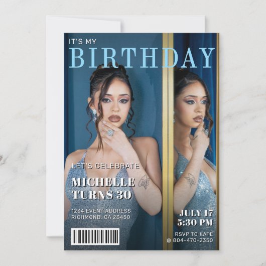 雑誌表紙フォトバースデーパーティー 招待状 (正面)