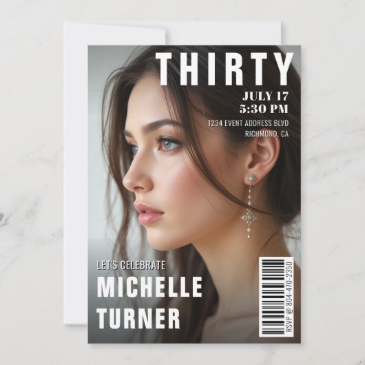 雑誌表紙30歳の誕生日パーティー 招待状 (正面)