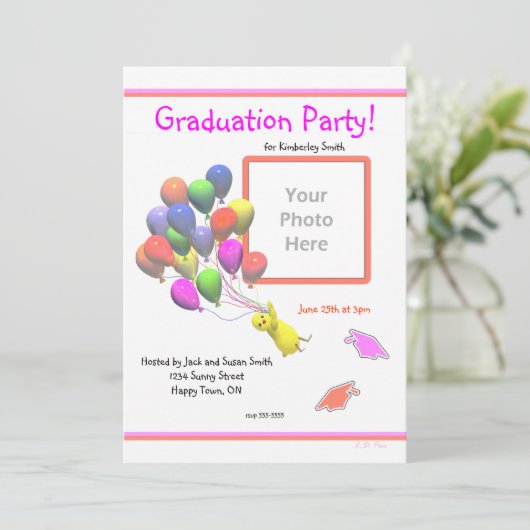 雛と風船幼稚園の写真卒業 招待状 (スタンド正面)