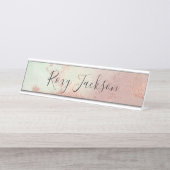 雛エレガントモダンバラ金ゴールド水色カラフル デスクネームプレート (正面)