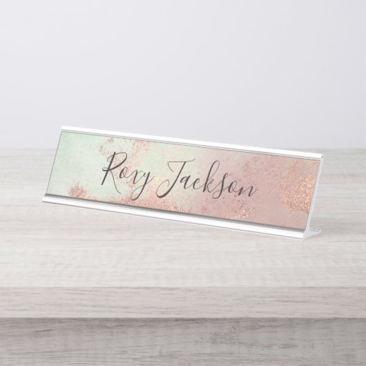 雛エレガントモダンバラ金ゴールド水色カラフル デスクネームプレート (正面)