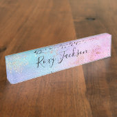 雛エレガントモダンバラ金ゴールド水色カラフル デスクネームプレート (側面)