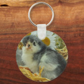 雛、動物、ベビー、かわいい、花黄色、白。 キーホルダー (正面)