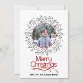 離れと果実の赤い灰色のメリークリスマスの写真 シーズンカード (正面)