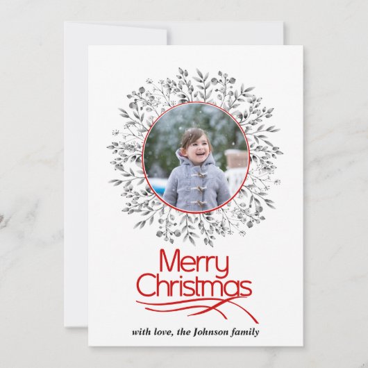 離れと果実の赤い灰色のメリークリスマスの写真 シーズンカード (正面)