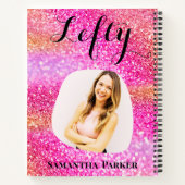 離れカスタムPinkグリッタースパークル名写真 ノートブック (裏面)
