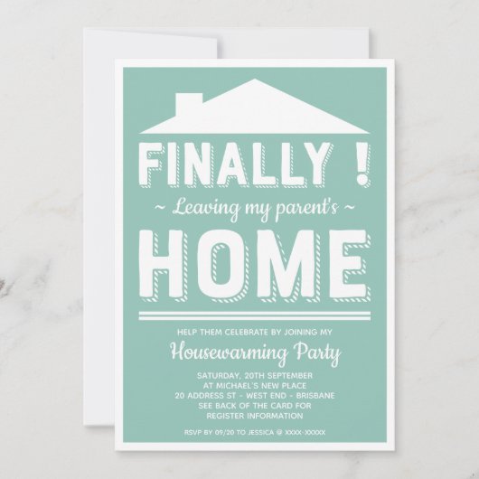 離れズマイパープルハウスおもしろい引っ越し祝いパーティーパーティー 招待状 (正面)