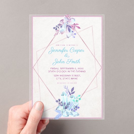 離れズ&Gem Diamond Geometricモダン 結婚's アクリル招待状 (インサイチュ (ポータブル))