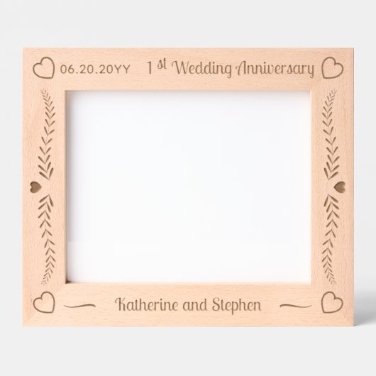 離れハートカップル1周年結婚記念 レーザー彫刻フレーム (正面)