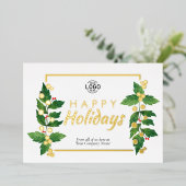 離れビジネスハッピーホリデー実在ゴールドフォイルカード 箔招待状 (立ち正面)