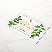 離れビジネスハッピーホリデー実在ゴールドフォイルカード 箔招待状 (回転した状態)